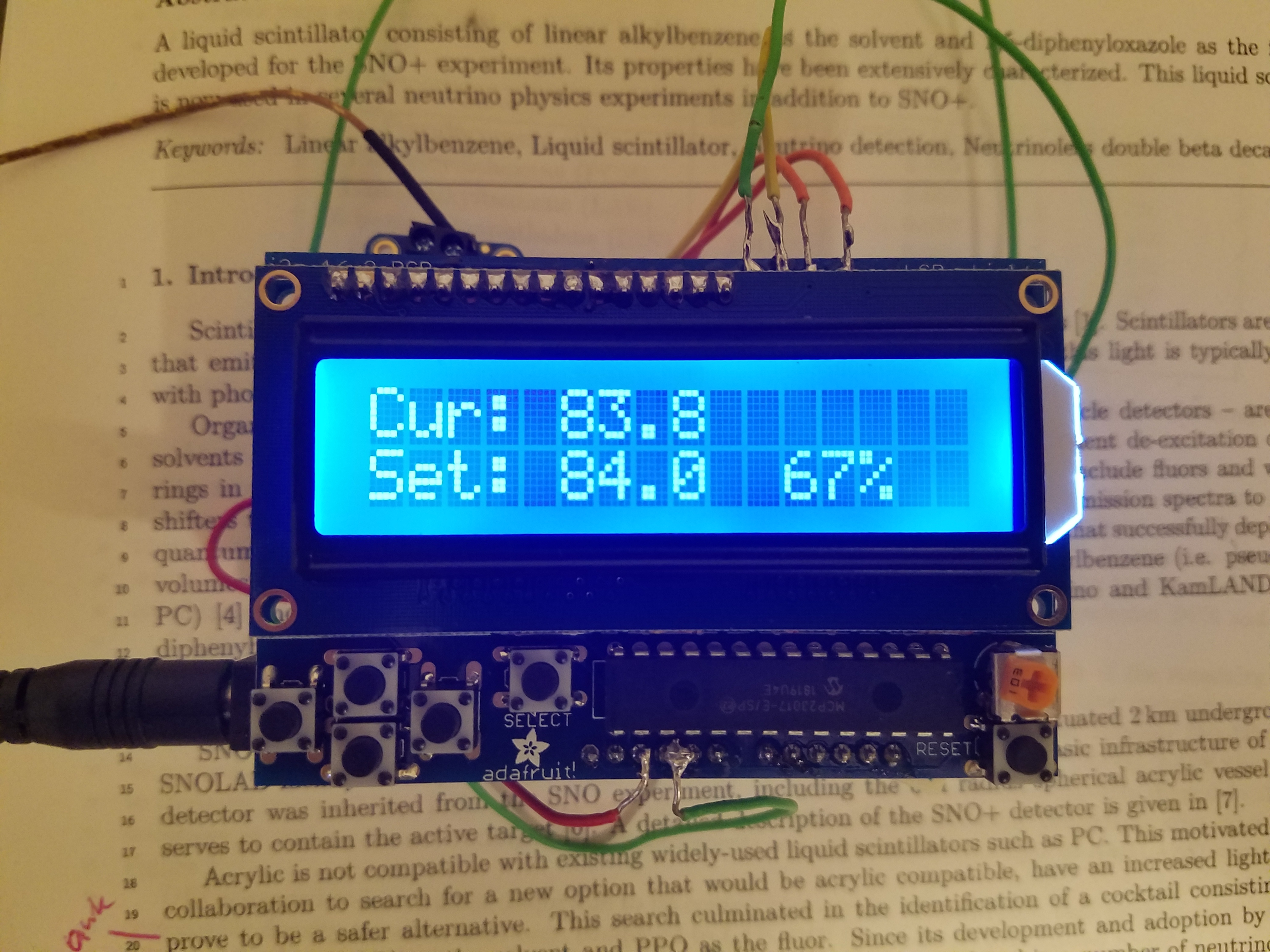 A picture of the Arduino temperature controller.