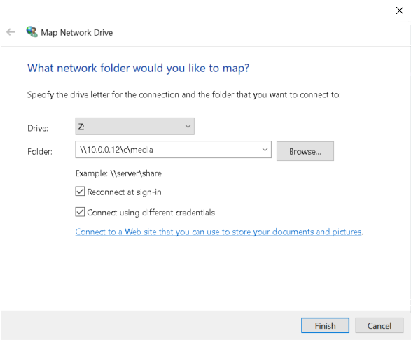 A picture of the Map Network Drive window