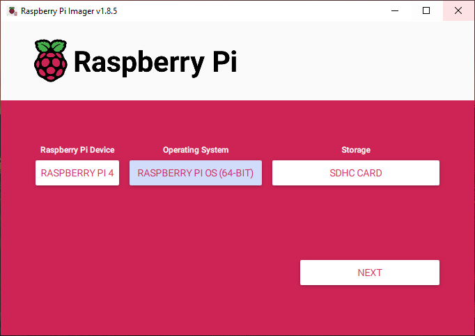 Picture of the Pi Imager Screen