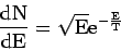 \begin{displaymath}
\mathrm{\frac{dN}{dE} = \sqrt{E} e^{-\frac{E}{T}}}
\end{displaymath}